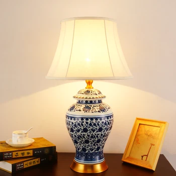 Kinijos antikvarinis mėlynos ir baltos keramikos stalo lempos, staliniai šviestuvai porceliano stalo lempa jingdezhen už Kambarį